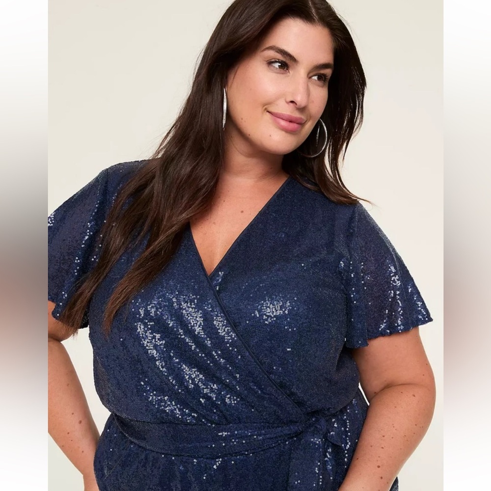 Lane Bryant Navy Sequin Flutter-Sleeve Wide Leg Jumpsuit Women’s Plus 18/20 NWT - Picture 3 of 6